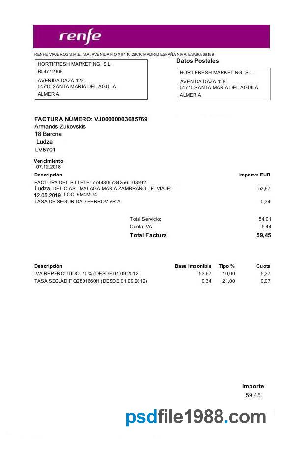 Latvia Renfe Utility Bill